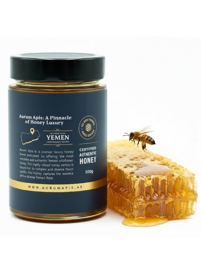 Aurum Apis Yemeni Wildflower Honey, 100% Raw Unfiltered Pure Honey, Hand Harvested Organic Honey, Non-GMO, Rich Nutrients & Energy Source, Respiratory Relief, Thick Honey – 500g Honey Jar - Image 3